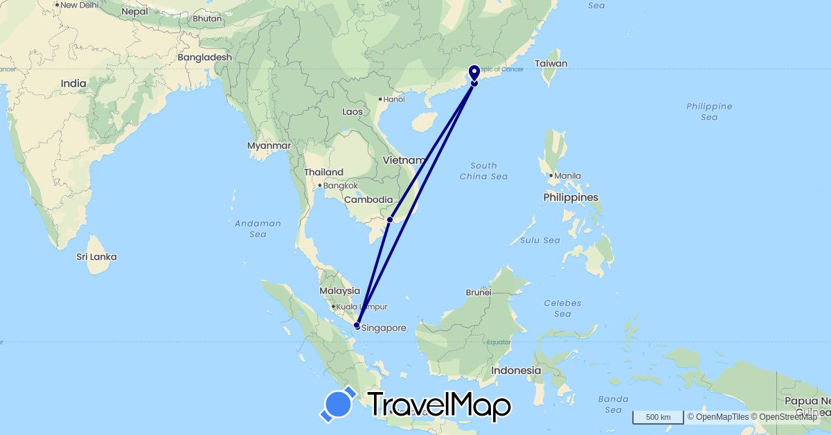 TravelMap itinerary: driving in China, Malaysia, Singapore, Vietnam (Asia)